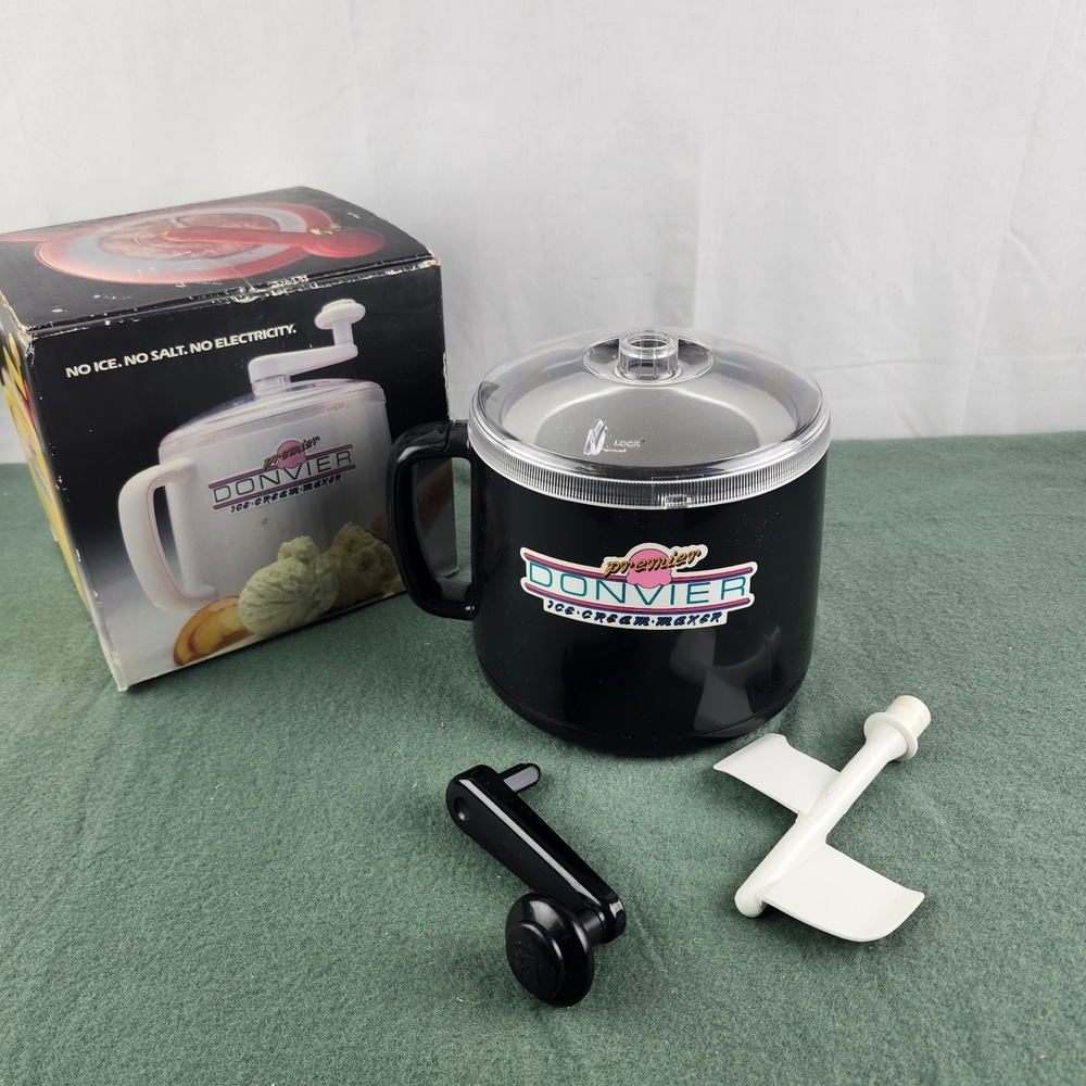 Vintage DONVIER Premier Ice Cream Maker ChillFast 1 Pint Black Original Box